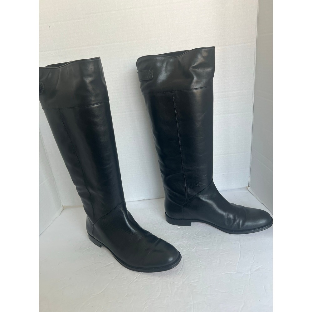 Coach Maely Soft Black Leather Knee High Riding Gold Buckle Accent Boots Sz 8.5 - Picture 3 of 16